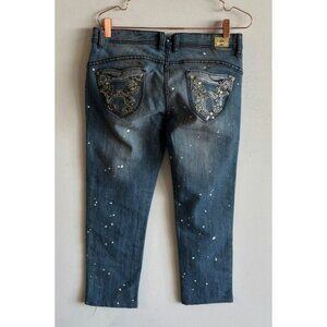 Apple Bottom Womens Y2K Embroidered Stretch Low Rise Denim Jeans Blue Sz 9/10